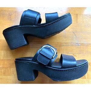 FitFlop Pilar Black Platform Slide Sandal Clog Silver Buckle Leather Size 8